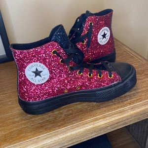 custom pink and black glitter converse sneakers